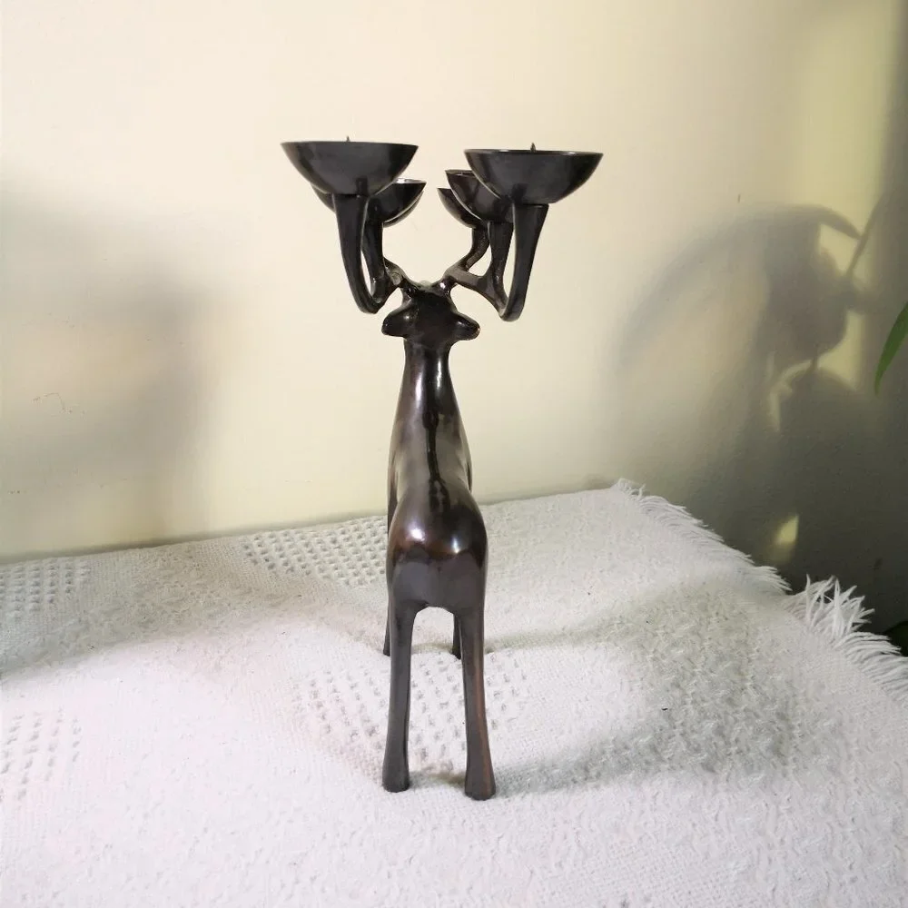 Solid Brass Deer‎ Candle Holder